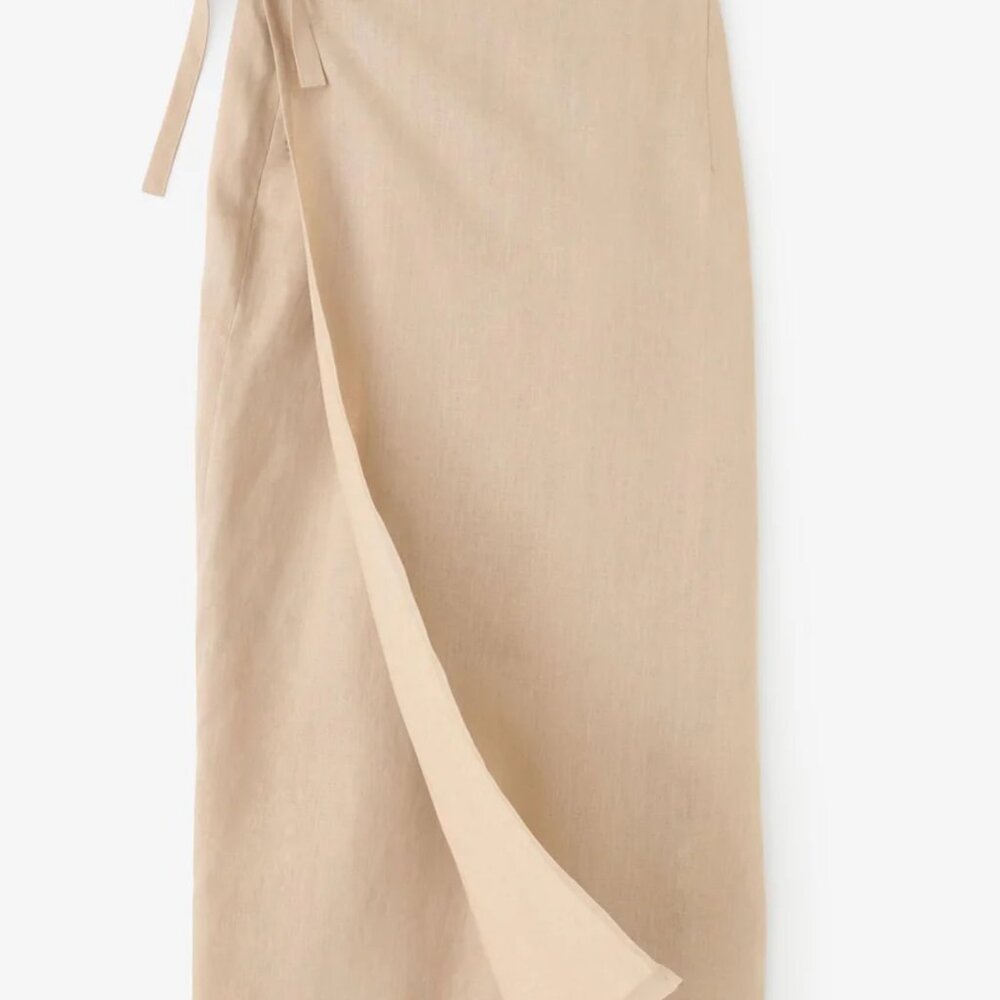 Sou Sou Wrap Skirt Womens Light Tan Linen 35" Kimono Sewing Okada Kyoto Japan